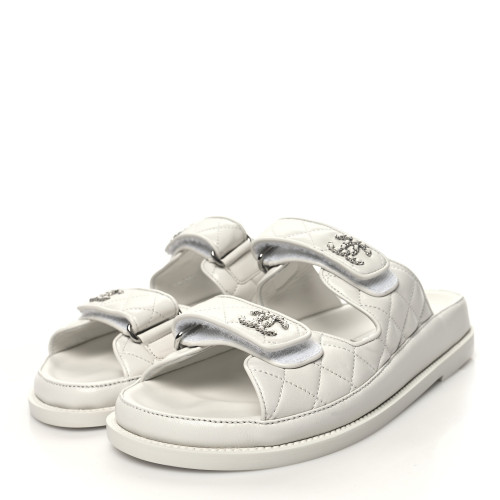 CHANEL White Velcro Mule Slippers