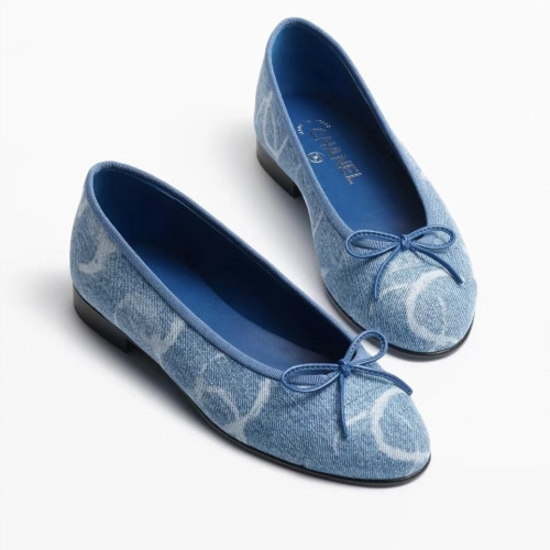 CHANEL 23B Denim CC Logo Ballerina Flat Shoes