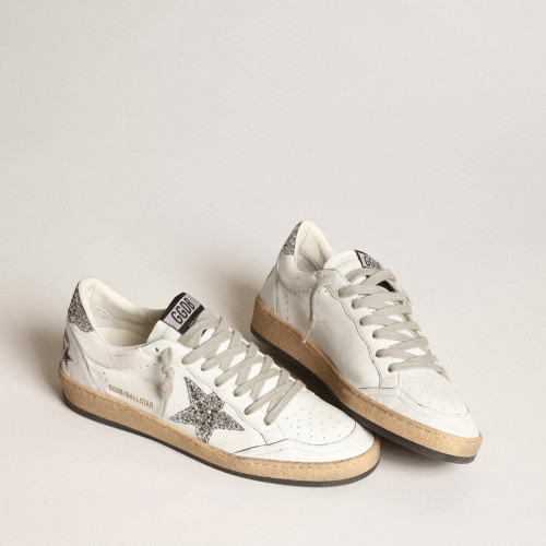 Golden Goose Womens Ball Star in nappa with white star and glitter heel tab