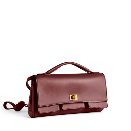 Balenciaga Womens Bel Air Clutch On Strap Small in Dark Burgundy