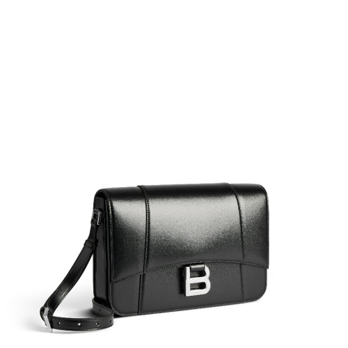 Balenciaga Womens Hourglass Flap Bag Medium in Black