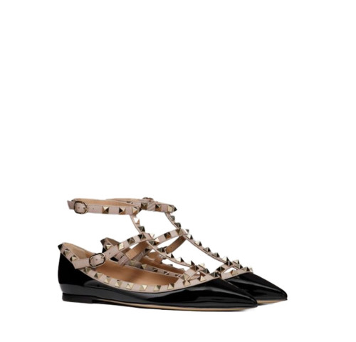 Valentino Rockstud ankle-wrap patent-leather studded ballet flats