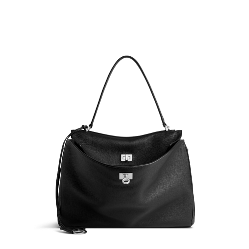 Balenciaga Womens Rodeo Handbag Medium Grained Calfskin in Black