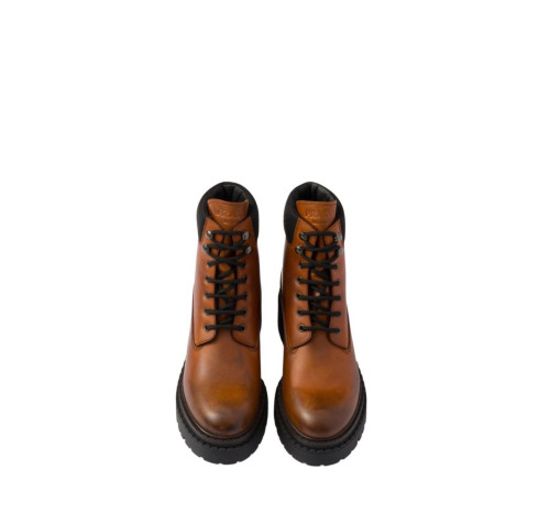 Prada Womens Brown Leather And Re-Nylon Booties