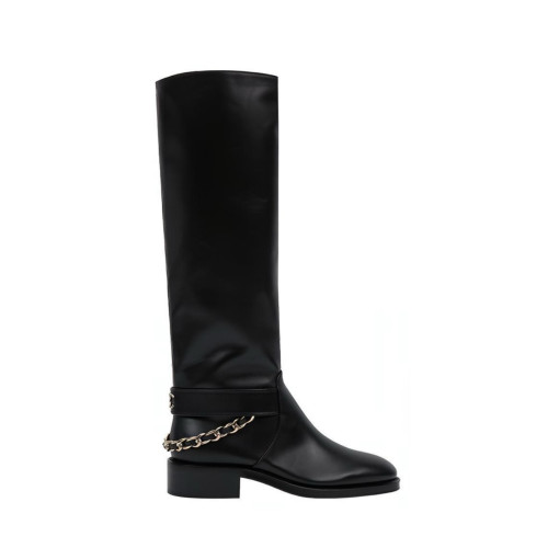 CHANEL Black Gold-Tone Chain Riding Boots