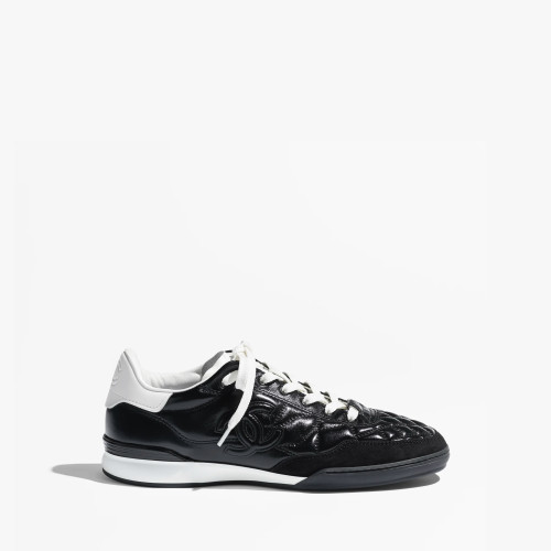 CHANEL Sneakers Black White Glossy Women's Athletic Shoes