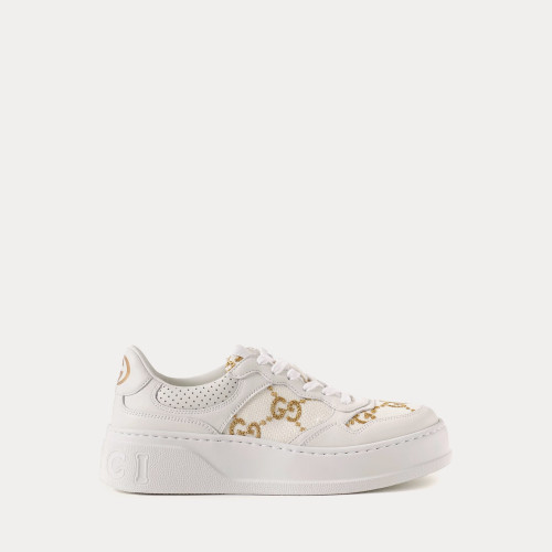 Gucci GG Platform with Gold Lam GG Fabric White Low Top Sneakers