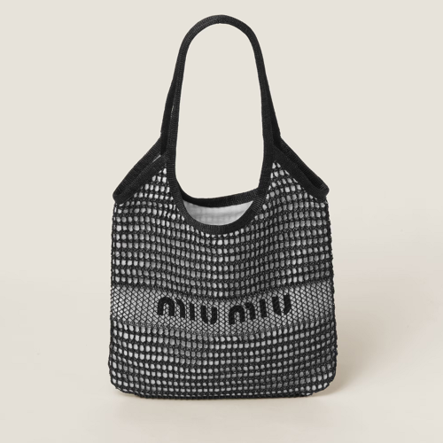 Miu Miu IVY raffia-effect and linen bag
