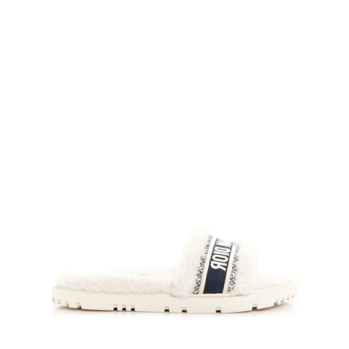 Dior Shearling Canvas Embroidered Dway 10mm Slide Sandals
