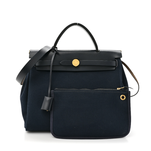 Hermes Herbag Zip 31 bag Toile Bleu Marine Gold