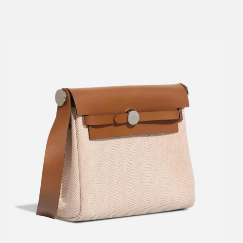 Hermes Herbag Zip 20 bag Toile Gold Silver