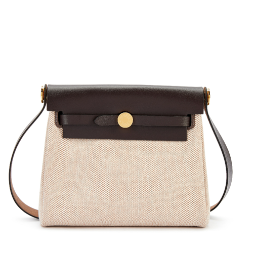 Hermes Herbag Zip 20 bag Toile Ebene Gold