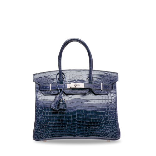 Hermes Birkin 25 Porosus Bleu Marine Silver