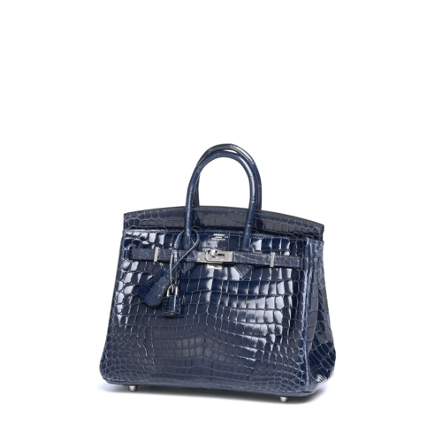 Hermes Birkin 25 Porosus Bleu Marine Silver