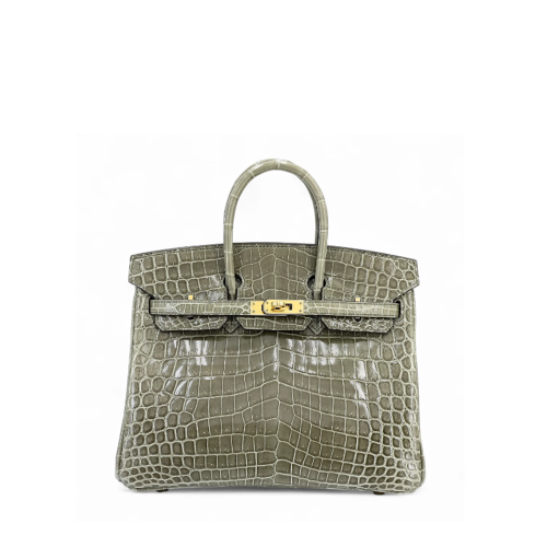 Hermes Birkin 25 Glossy Nile Crocodile Gris Tourterelle Gold
