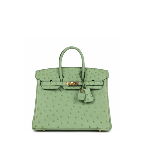 Hermes Birkin 25 Ostrich Vert Criquet Gold