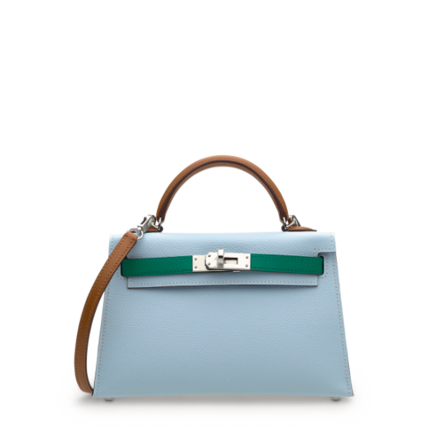 Hermes Kelly II Mini Epsom Blue brume Gold Vert Jade Silver