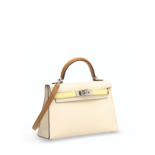 Hermes Kelly II Mini Epsom Nata Sesame Jaune Poussin Silver