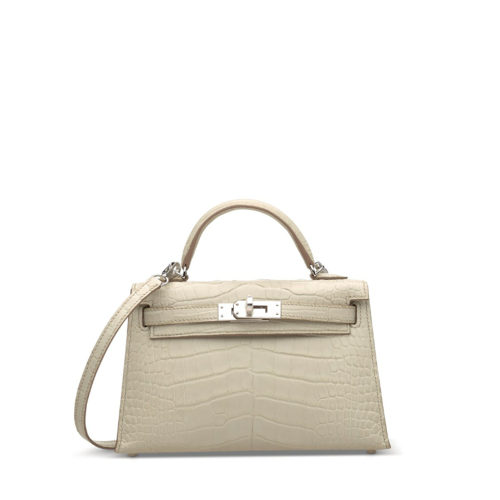 Hermes Kelly II Mini Matte Alligator Beton Silver