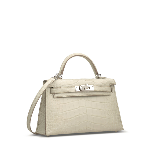 Hermes Kelly II Mini Matte Alligator Beton Silver