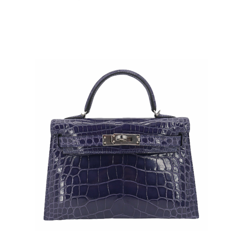Hermes Kelly II Mini Glossy Alligator Blue Encre Silver