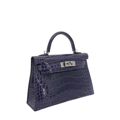 Hermes Kelly II Mini Glossy Alligator Blue Encre Silver