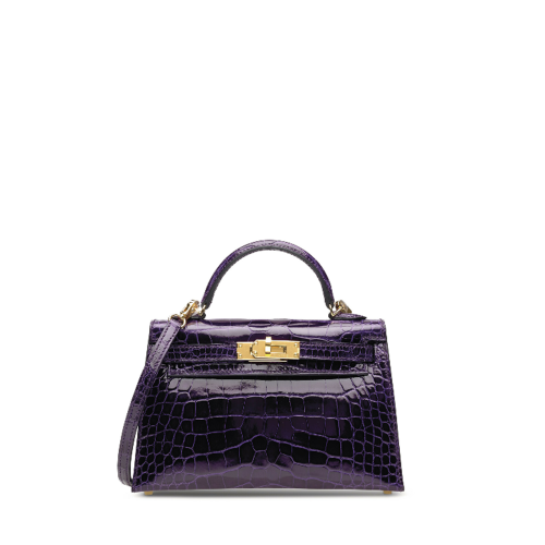 Hermes Kelly II Mini Glossy Alligator Cassis Gold