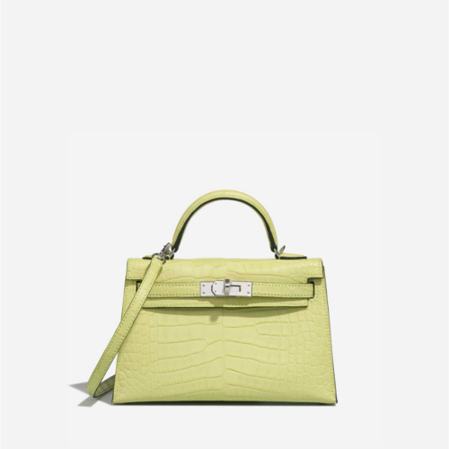 Hermes Kelly II Mini Matte Alligator Jaune Bourgeon Silver
