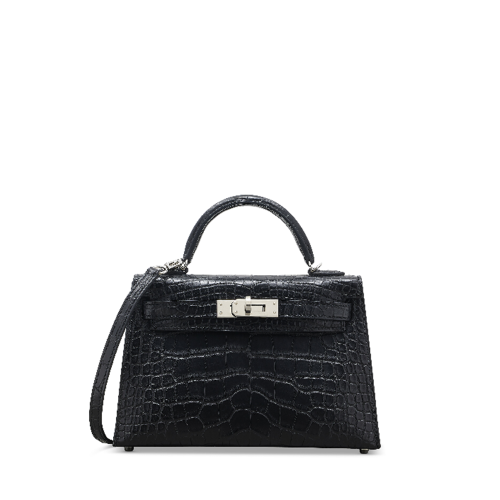 Hermes Kelly II Mini Matte Alligator Noir Silver