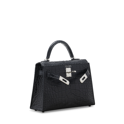Hermes Kelly II Mini Matte Alligator Noir Silver