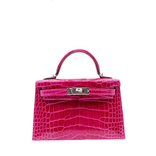 Hermes Kelly II Mini Glossy Alligator Rose Purple Silver