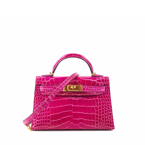 Hermes Kelly II Mini Glossy Alligator Rose Sheherazade Gold