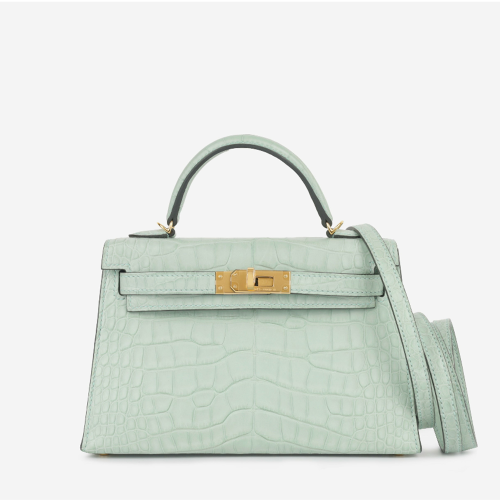 Hermes Kelly II Mini Matte Alligator Vert deau Gold