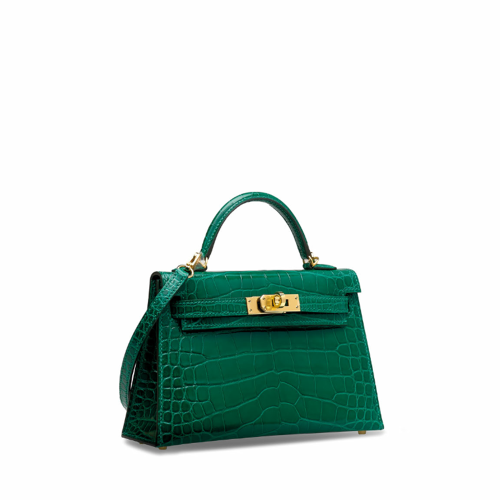 Hermes Kelly II Mini Glossy Alligator Vert Fonce Gold