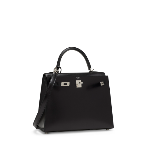 Hermes Kelly 25 Box Noir Silver