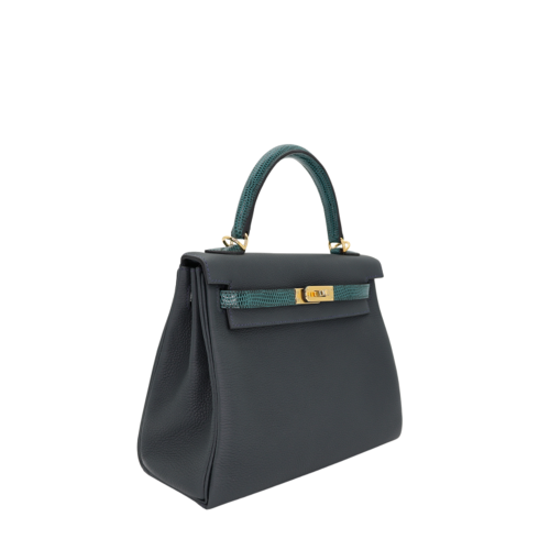 Hermes Kelly 25 Togo x Lizard Vert Rousseau Gold