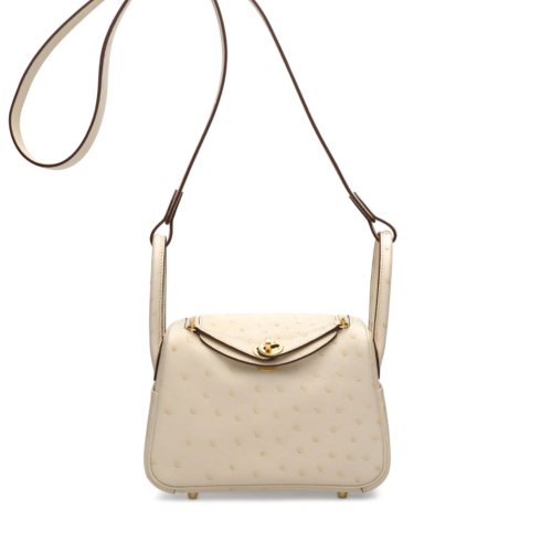 Hermes Lindy Mini Ostrich Craie Gold