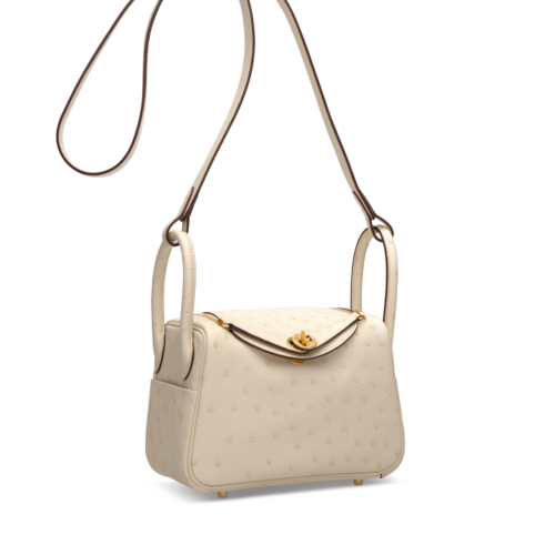 Hermes Lindy Mini Ostrich Craie Gold