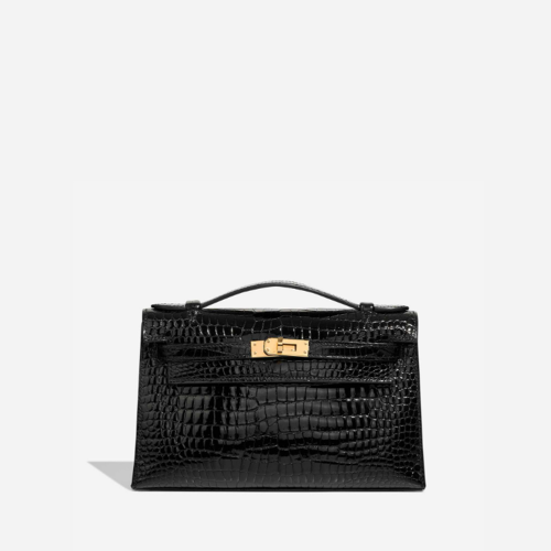 Hermes Mini Kelly I Glossy Porosus Noir Gold
