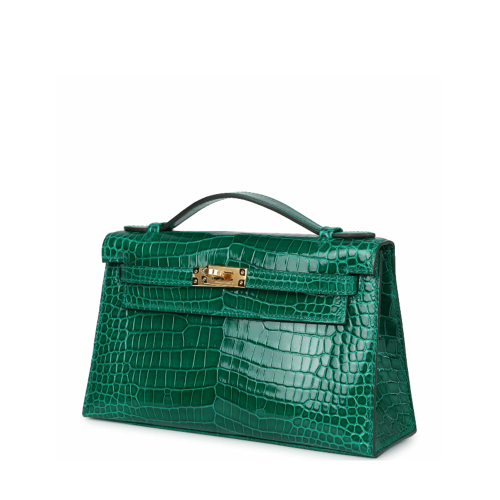 Hermes Mini Kelly I Glossy Porosus Vert Emeraude Gold
