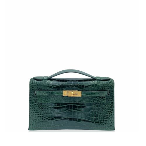 Hermes Mini Kelly I Glossy Porosus Vert Fonce Gold
