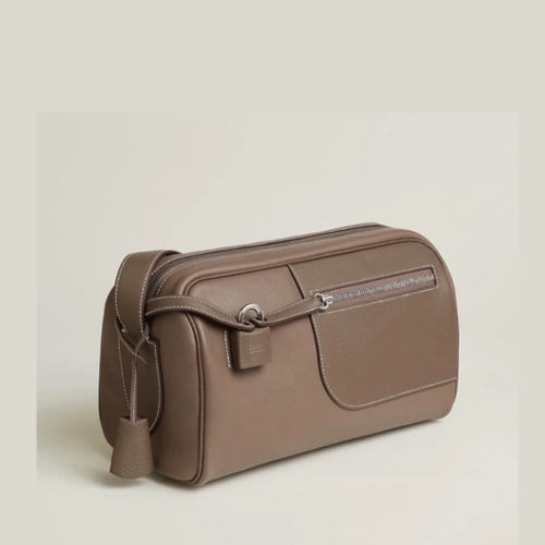 Hermes Petit Courier Shoulder Bag Clemence Evercolor Etoupe Silver