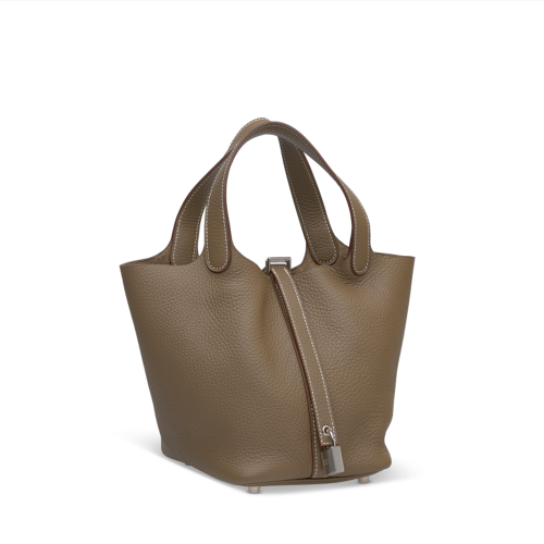 Hermes Picotin 18 Clemence Etoupe Silver