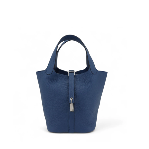 Hermes Picotin 18 Clemence Bleu Tie Silver