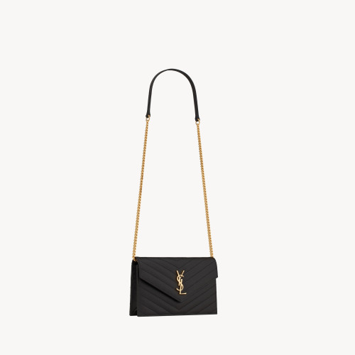 Saint Laurent CASSANDRE ENVELOPE CHAIN WALLET IN GRAIN DE POUDRE LEATHER