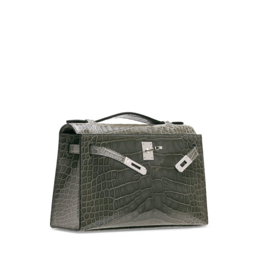 Hermes Mini Kelly I Porosus Gris Ciment Silver