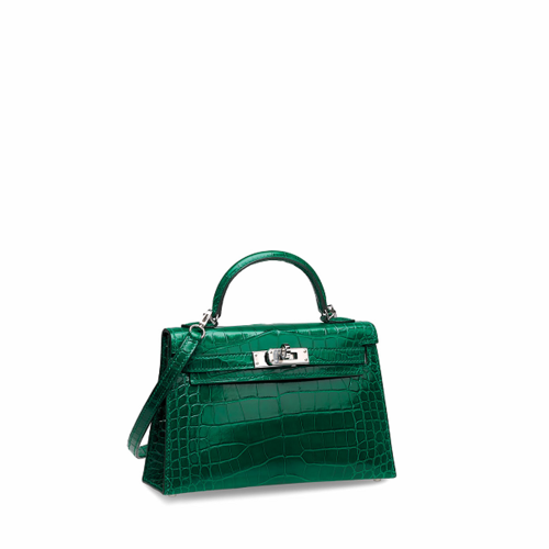 Hermes Kelly Mini II VERT EMERAUDE Silver