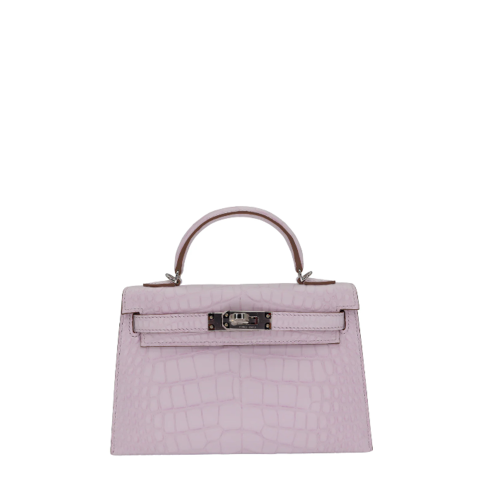 Hermes Kelly Mini II Alligator Muave Pale Silver