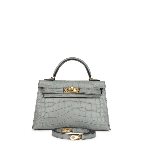 Hermes Kelly Mini II Alligator Gris Ciment Gold
