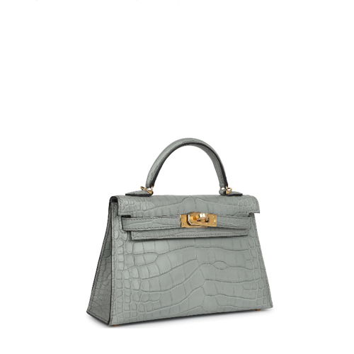 Hermes Kelly Mini II Alligator Gris Ciment Gold
